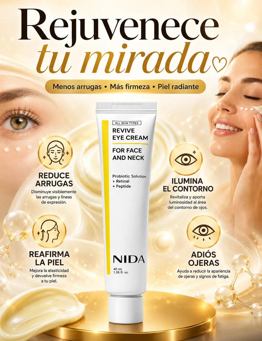 Crema para ojos NIDA Revive para rostro y cuello