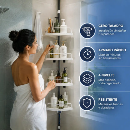 Estante para ducha 4 niveles | Adios al desorden de la ducha, sin taladro y sin complicarte